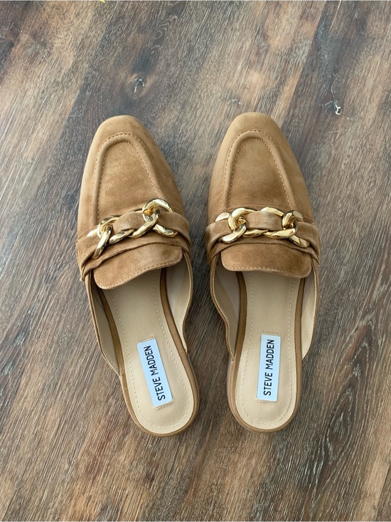 Steve Madden Shoes - Steve Madden Brown Suede Chain-Trim Mules
